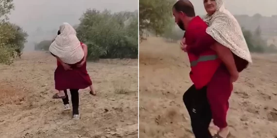 Cezayirli gençten alevlerin ortasında insanlık dersi